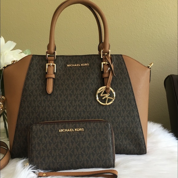 Michael Kors Handbags - Michael Kors Ciara brown signature Satchel &wallet